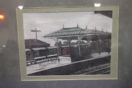 A GUY WORSDELL SIGNED GOUACHE AND PASTEL OF SKIPTON STATION, 58 X 42 CM
