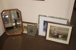 A COLLECTION OF 7 ASSORTED PRINTS TOGETHER WITH A MIRROR