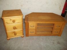 A MODERN OAK TV UNIT AND A SOLID PINE 3 DRAWER CHEST