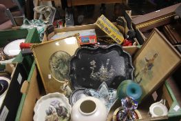 TWO TRAYS OF SUNDRIES AND CERAMICS (TRAYS NOT INCLUDED)