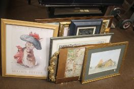 A QUANTITY OF PICTURES, PRINTS AND A GILT MIRROR