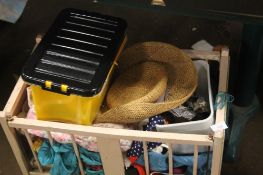 A VINTAGE DOLLS COT AND ACCESSORIES