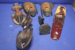 A COLLECTION OF ABORIGINAL ART PLAQUES TO INCLUDE MASKS ETC