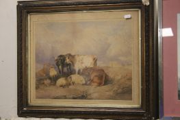 A FRAMED AND GLAZED WATERCOLOUR DEPICTING CATTLE SIGNED ANNA D CLOSE