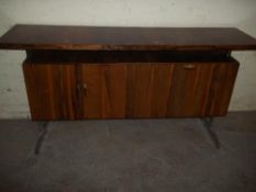 A RETRO ROSEWOOD AND CHROME SIDEBOARD