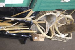 A QUANTITY OF BASKETS MAGAZINE RACK ETC