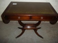 A REPRODUCTION LEATHER INLAID TABLE