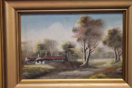 A FRAMED OIL ON CANVAS SIGNED TO THE LOWER RIGHT