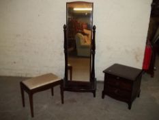 THREE ITEMS TO INCLUDE A MIRROR, STOOL AND A CABINET