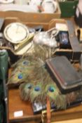 A QUANTITY OF COLLECTABLES TO INCLUDE A PEACOCK FEATHER FAN