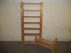 A PINE STORAGE SHELF AND A SHOE RACK