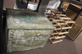 A BRASS COAL BOX AND A WINE RACK