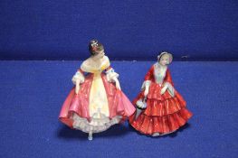A ROYAL DOULTON FIGURINE 'SOUTHERN BELLE' TOGETHER WITH A PARAGON FIGURINE 'LADY GWENDOLINE'