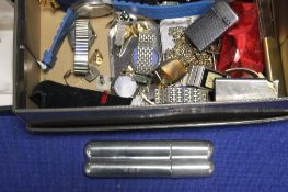 A BOX OF COLLECTABLE'S TO INCLUDE WRIST WATCHES, LIGHTER ETC