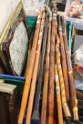 A TRAY OF ASSORTED WALKING STICKS ETC (TRAY NOT INCLUDED)