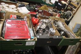 THREE TRAYS OF ASSORTED METALWARE (TRAYS NOT INCLUDED)