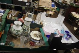 THREE TRAYS OF ASSORTED CERAMICS AND GLASSWARE (TRAYS NOT INCLUDED)