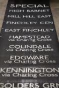 A LARGE COLLECTION OF BUS DESTINATION BLINDS, VARIOUS ERAS TO INCLUDE FABRIC EXAMPLES ETC