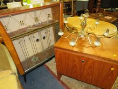 A VINTAGE CHINA CABINET AND MID-CENTURY TEAK CABINET (2)