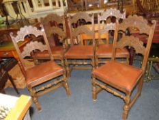 A SET OF FIVE EASTERN STYLE CARVED DINING CHAIRS