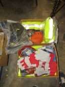 TWO BOXES OF HIGH VIZ JACKETS, WORK GLOVES ETC