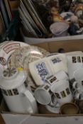 TWO TRAYS OF ASSORTED CERAMICS ETC., TO INCLUDE RETRO MEAKIN COFFEE WARE, NEW DEVON POTTERY,