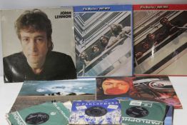 A COLLECTION OF BEATLES SINGLES AND LP RECORDS, CDs AND EPHEMERA ETC