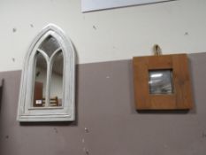 A WHITE GOTHIC STYLE WALL MIRROR AND A PINE MIRROR (2)