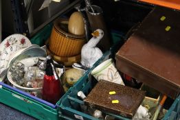 TWO TRAYS OF ASSORTED CERAMICS AND SUNDRIES TO INCLUDE RETRO SYPHON, DENBY GLYN COLLEDGE POT,