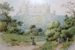 AN ENGLISH WATERCOLOUR OF A CHURCH TOGETHER WITH TWO OTHER PICTURES