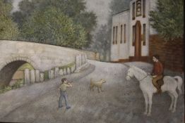 TWO CONTEMPORARY OIL ON BOARD AND OIL ON CANVAS DEPICTING A STREET SCENE AND COASTAL SCENE