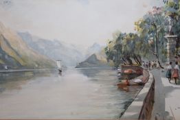 AN ITALIAN WATERCOLOUR OF LAKE VISTA SIGNED GIOVANI