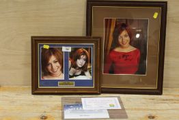TWO FRAMED 'ALYSON HANNIGAN' PICTURES COMPRISING A SIGNED PHOTO WITH C.O.A. AND A TWO IN ONE