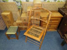 AN UNUSUAL COLONIAL ANGULAR BANK OF DRAWERS WITH A THREE DRAWER CHEST, FOLDING CHAIR AND LATTICE