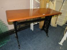 A CAST IRON PUB STYLE TABLE (LOOSE TOP )