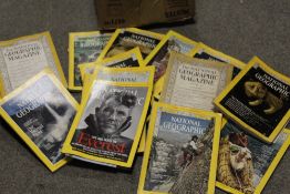 A QUANTITY OF VINTAGE CAR MANUALS ETC PLUS A SELECTION OF NATIONAL GEOGRAPHIC MAGAZINES