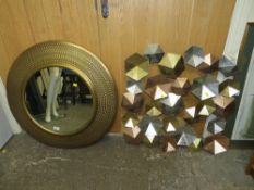 A MODERN CIRCULAR WALL MIRROR AND AN ABSTRACT WALL DISPLAY (2)