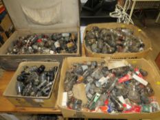 A SUITCASE AND THREE BOXES OF VINTAGE VALVES