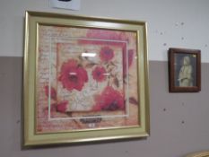 A LARGE MODERN FLORAL PRINT WITH A SMALLER PORTRAIT PRINT (2)