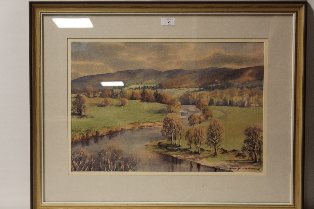 THE VIEW FROM KIRKLY LONSDALE CHURCH - RUSKINS VIEW SIGHED WATERCOLOUR BY E.CHARLES SIMPSON 37 X - Image 2 of 4
