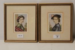 A SMALL PAIR OF COLOURED ENGRAVING DEPICTING LADIES