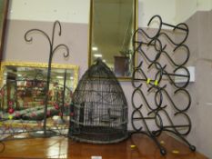 A CAST WINE RACK, CAGE ETC (4)