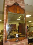 AN EARLY 20TH CENTURY WALNUT HANGING WALL MIRROR 91 X 51 CM