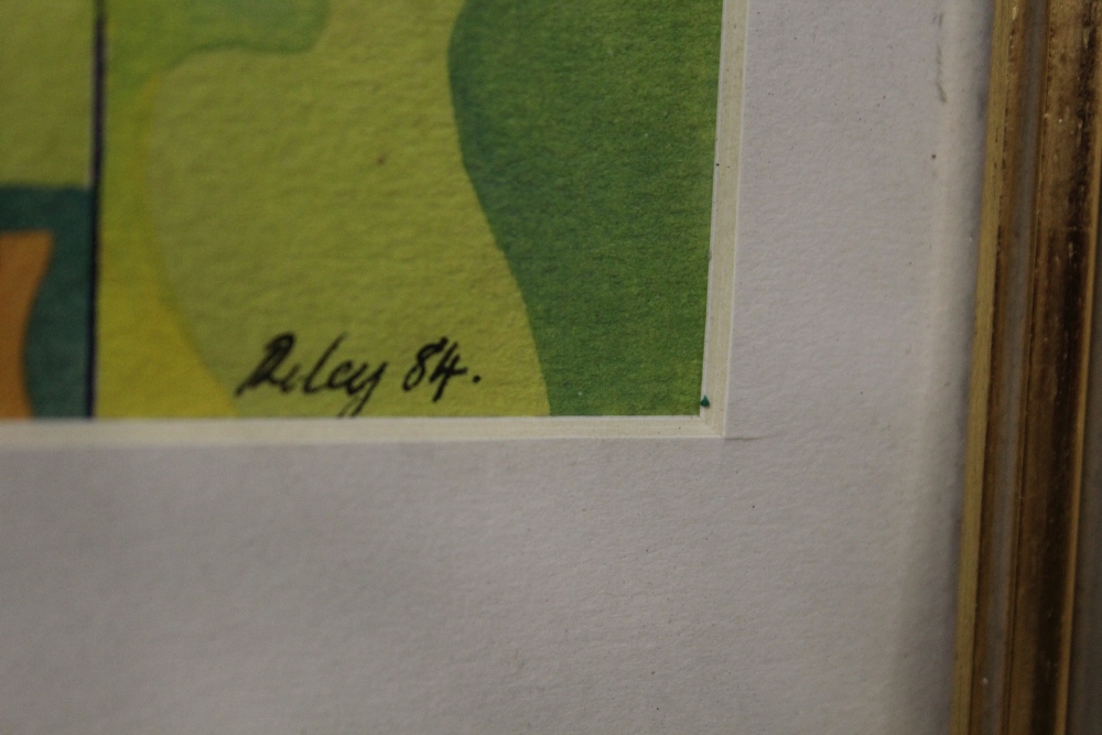 A MODERN ABSTRACT WATERCOLOUR SIGNED RILEY, TOGETHER WITH A FLORAL WATERCOLOUR SIGNED WILKES - Image 3 of 5