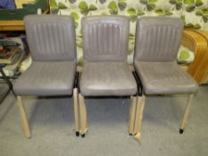 THREE MODERN GREY LEATHER DINING CHAIRS