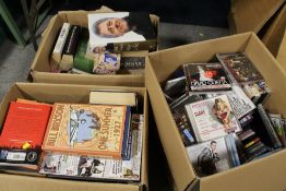 A TRAY OF ASSORTED CDS TOGETHER WITH TWO TRAYS OF BOOKS