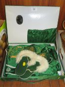 A BOXED VINTAGE ORIENTAL SATIN PYJAMAS AND SLIPPER SET