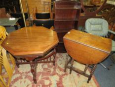 AN EDWARDIAN MAHOGANY TABLE, OPEN BOOKCASE AND BARLEYTWIST TABLE (3)