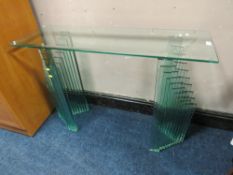 AN UNUSUAL MODERN GLASS CONSOLE TABLE