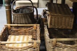 A QUANTITY OF BASKETS. WICKERWARE TO INCLUDE PICNIC BASKETS